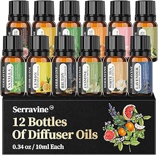 Natural Essential Oil Set, 12 Best Aromatherapy Diffuser Oils with Gift Box & Bag, Essential Oils for Diffusers for Home, Candle Making Scents -Lavender,Lemon,Orange,Vanilla,Jasmine,Rose, Peppermint image