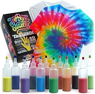 The Tie Dye Kit - One Step All-in-One - Includes 2 T-Shirts, 12 Color Dye Powder Bottles, 1 Table Cloth, 4 Gloves, 40 Rubber Bands - 2 Large Size T-Shirts image
