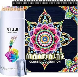 72 Colored Pencils + Coloring Book Mandala Design image