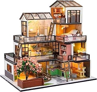 OZJAY DIY Miniature House Kit, Tiny House Kit with Dust Proof Cover & Music Movement, DIY Wooden Dollhouse Miniature Kit for Adults Teen, 1:24 Scale Creative Room for Birthday Christmas- Dream Town image