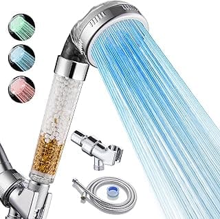Cobbe Filtered LED Shower Head with Handheld, Color Changing, High Pressure Shower Head with Filter, Water Saving Spray Handheld Showerheads with Hose and Base for Dry Skin & Hair image