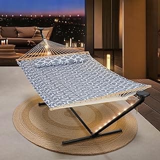 SUNCREAT Hammocks Outdoor 2 Person Hammock with 12 ft Stand Included, Double Hammock with Solar Powered Lights, Light Gray image