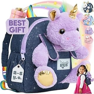 Naturally KIDS Toddler Backpack w Stuffed Animal Toy, Toddler Gifts for Boys Girls, Small Backpack, Purple Unicorn Toys image