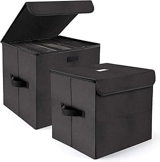 alavisxf xx 12-inch Vinyl Record Storage Box, Nylon Foldable and Stackable Set of 2 Vinyl LP Storage Organizer Case with Lid and Handles Can Hold 180 Single Record (12-inch) image