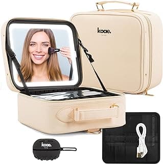 Makeup Bag with LED Mirror - Portable Makeup Case with Lighted Mirror & Adjustable Dividers, Makeup Bag with Light Up Mirror, 3 Color Setting Train Case Cosmetic Bag Organizer image