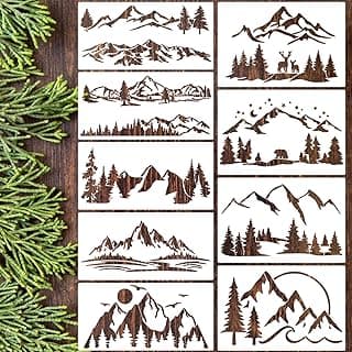 Mountain Stencils for Painting Forest Tree Stencil Animal Wood Burning Stencils and Patterns Reusable Drawing Templates for Fabric Furniture Wall DIY Crafts image