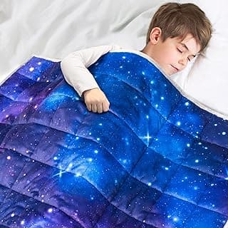 Solfres 7lbs Weighted Blanket, 41 x 60 Inches, Printing Heavy Blanket 7 Pounds for Children and Teens Ultra Soft and Cozy, Stars, Sensory Items, Nebula Galaxy image