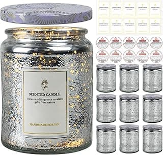8.8oz Embossed Blinking Glass Candle Container, 9 Pack Electroplated Shining Candle Jar with Embossed Lid for Candle Making DIY Craft (Silver Embossed)