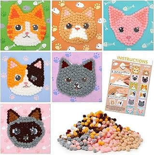 Upltowtme DIY Pom-Poms Art, Cat Crafts Kit for Kids Pet Toddler Crafts for Boys Girls Ages 3-5 - Sensory Activity Creativity 6 Patterns image