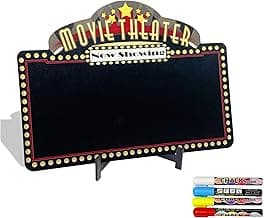 Movie Night Now Showing Chalkboard Supplies Kit 16x11 inches, Movie Night Decorations Chalkboard for Movie Night Party with Wooden Stand and Chalk-Markers, Home Movie Theater Room Decor image