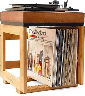 HomeBuddy Vinyl Record Storage - 1x Record Player Holder for Albums - Wooden Record Crates for Vinyl, Holds up to 75 LPs - Storage Box and Music Player Stand with Rack Shelf for Albums and Accessories image