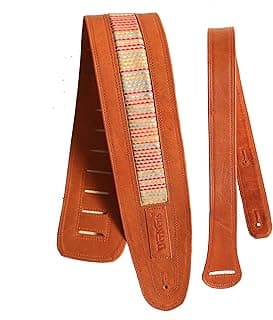 Leather Guitar Strap 5" inch Wide For Acoustic/Bass/Electric Guitars Adjustable Padded Straps with Rich Cloth Design - Brown image