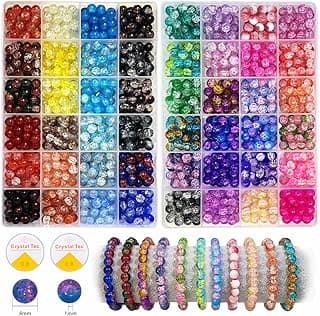 1200PCS 8mm Glass Beads Bracelet Making Kit, 48 Colors Crystal Beads for Jewelry Making, 2 Box Cataclastic Lineation Beads Suitable for Beginners image