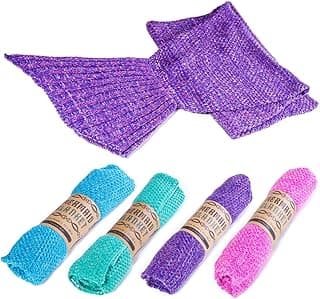 Mermaid Tail Blanket – Super Soft All Season Crochet Mermaid Pattern Knitted Sleeping Bag Throw for Adults and Kids – 72”x35” - Coral Reef Purple