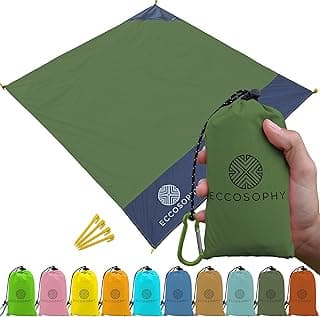 ECCOSOPHY Sand Proof Beach Blanket - Waterproof Picnic Blanket 60x55-Outdoor Compact Pocket Blanket-Lightweight Ground Cover for Hiking, Camping, Festivals, Sports, Travel-with Bag & Stakes Evergreen image