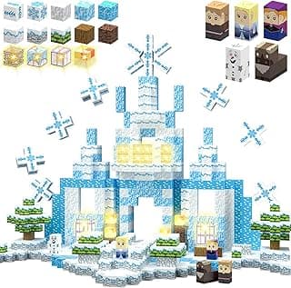 200PCS Magnetic Blocks Frozen Toys, 1" Light Up Building Blocks Magnet Cubes Tiles for Toddlers Boys Girls 3+, Build Princess Castle Snow World, STEM Sensory Construction Toys