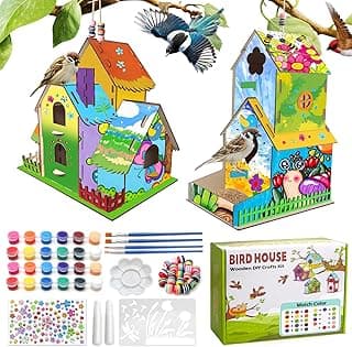 DIY Bird House Art Crafts Kit, Wooden Bird Feeder, DIY Painting Crafts for Kids Ages 4-8 8-12, Paint Wooden Crafts Projects for Kid,Children's Day,Boy Girl Gift - 2 Pack image