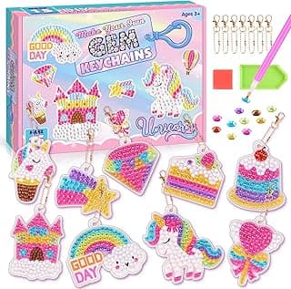 Toys for 4 5 6+ Year Old Girls, Unicorns Diamond Painting Kits for Kids Make Your Own GEM Keychains Arts And Crafts for Kids Age 4-12 Unicorns Birthday Crafts Gifts for 4-12 Year Old Girls Boys