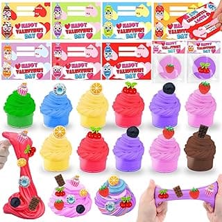 28 Pack Prefilled Valentines Butter Slime with 28 Valentines Day Gifts Cards for Kids, 7 Color & Fruit Charms DIY Valentine Slime Kit Stress Toys Kids Classroom Exchange Gift School Prizes Party Favor image