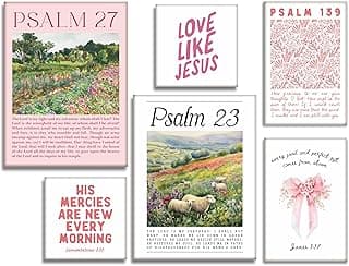 Christian Canvas Wall Art Prints Set of 6, Inspirational Bible Verse Posters, Inspirational Wall Art for Cubicle Decor or Desk Decorations, Scripture Quote for Home Office Bedroom Decoration - A03