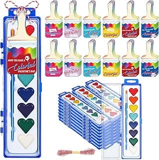 Patelai 48 Sets Valentines Painting Gifts for Kids Valentines Cards with Watercolor Paint Bulk Valentines Painting Cards Gifts Watercolor Paint Set for Kids Class School Party Exchange Gifts image