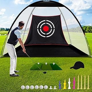 Golf Hitting Net with Balls/Turf Mat/Tees/Hat/Target/Bag: 10x7ft 12x7ft Gift for Mens Real Golf Lovers Practice Driving Chipping Nets - Home Indoor Outdoor Backyard Garage Use image