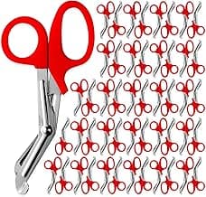 Primacare MS-4998 Pack of 50 Red 5.5" Trauma Shears Medical Supplies for Paramedics, Anti Rust Thick Blades Surgical Bandage Scissors with Deep Serrations for Cutting Gauze, Tape, Clothing, Bandages image