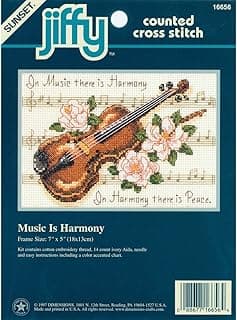 Music is Harmony' Violin 14 Count Counted Cross Stitch Craft Kit, 7'' x 5'' image
