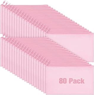 Reginary 80 Pack Canvas Zipper Makeup Bags Bulk Pencil Pouches Blank DIY Craft Canvas Cosmetic Bag Pouch with Zipper for Makeup Cosmetic Toiletry Stationary Storage (Pink) image