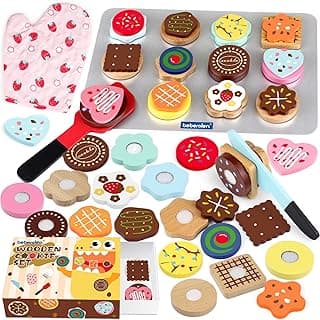 Wooden Cookie Play Food Set for Kids Kitchen Accessories Food Toys for Toddlers 1-3 Pretend Play Slice and Bake Gift for 3 4 5 Years Old Girls and Boys Toddler Learning Toys image