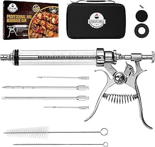Meat Injector Gun Kit for Smoking & Grilling - Stainless Steel BBQ Meat Turkey Injector with Case, Instruction Book - Professional Brisket Flavor Injector Syringe - Marinade Meat Injector