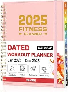 2025 Fitness Workout Journal Planner for Women & Men, from JAN 2025 - DEC 2025 Exercise Planner, 6.4" x 8.3" Fitness Tracker Journal Essentials for Goals, Tracking, Gifts with PVC Plastic Cover, Pink