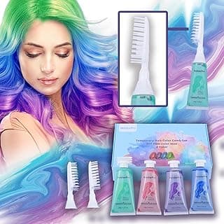 Hair Color Wax Kit for Boys & Girls, 4 PCS Temporary Hair Dye for Kids& Adults, Washable Hair Chalk for Dark Hair, Green, Blue, Pink, Purple image