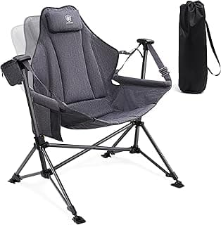 EVER ADVANCED Padded Hammock Camping Chair, Oversized Heavy Duty Swing Chair with Detachable Cup Holder, Portable Folding Rocking Camping Chair, Support Up to 400lbs