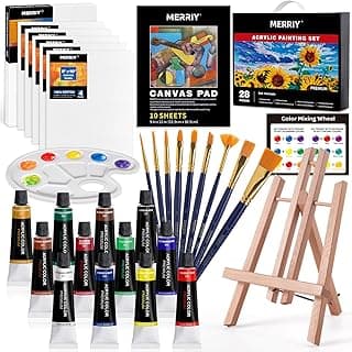 Acrylic Paint Set, Art Painting Supplies Kit with 12 Paints, 10"x 12" Stretched Canvas, Table Easel, Professional Premium Paint Set for Students, Artists and Beginner image