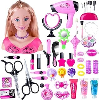 Small Styling Head Doll for Girls with Makeup Accessories, Doll Head for Hair Styling, Kids Pretend Play Sets 44Pcs