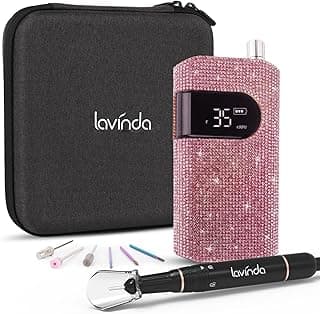 Professional Nail Drill Machine, Lavinda 35000RPM Electric Nail File for Acrylic Gel Nails, Cordless Portable Nail Drill Kit with Coreless Motor, Manicure Pedicure Shape Tools (Diamond, Pink) image