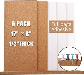 Cork Bulletin Board 17"x8" - 1/2" Thick Cork Board Tiles Frameless Cork Tiles, Self-Adhesive Corkboards Wall Decor with a Box Bonus Pushpins (6pack) for Office, School and Home
