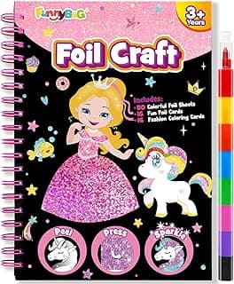 Foil Art Craft Activity for Kids: Fun DIY Toy Sticker Kit, No Mess Creative Travel Supply Set, Idea Birthday Easter Basket Stuffers Valentines Gift for Girl Boy Toddler 4 5 6 7 8 9 Year Old (Princess) image