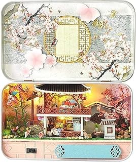 DIY Miniature Dollhouse Kit,3D Wooden Dollhouse Miniature DIY Doll House Kit with Furniture,1:24 DIY Box Theater Kit,4 Seasons Landscape Vintage Architectural Mini Dollhouse for Kids (Spring)… image