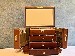 Personalized Wooden Jewelry Box for Women - Birth Flower Design- Walnut Jewelry Organizer - Wooden Jewelry Box - Custom Engraved Box -Mothers Day Gift (Vintage Large)