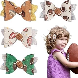 4PCS Football Hair Clips for Girls Party, Leather Glitter Cute Football Hair Clips for Sports Theme Decoration, Sports-themed Football Bow Knot Hairpin Hair Accessories image