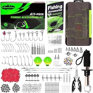 411/601-Piece Fishing Gear Accessories Kit, [2025 New] Fishing Tackle Box with Pliers, Fish Lip Grips, Hooks, Weights, Jig Heads, Swivels, 21 Pre-Made Rigs – Fishing Gear for Lures Fishing image