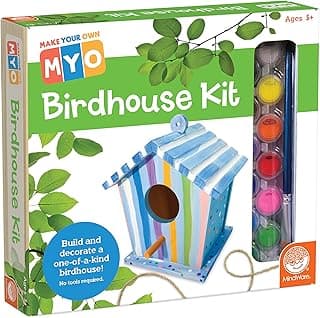 MindWare Make Your Own Birdhouse Kit - Wood Art Kit for Kids - Includes Pre-Cut Wood Pieces and Art Supplies to Assemble and Paint Your Own Bird House - Ages 5 and Up image