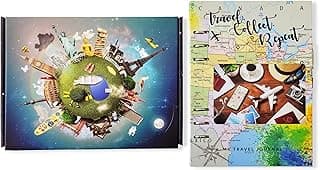 BEST Unique Travel Journal with 15 Plastic Pockets for Keepsakes and trip Money - Organize Vacation Souvenirs - Gift Box for all occasions - Bucket List Memory Book - One of a Kind for Women and Kids image