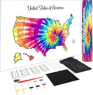 Scratch Off United States Travel Map - Vibrant Tie Dye 50 Destinations Journey Tracker - Large 16x23 Inches Exploration Poster - USA Adventure Wall Art - Ideal Gift for Travelers and Vacationers