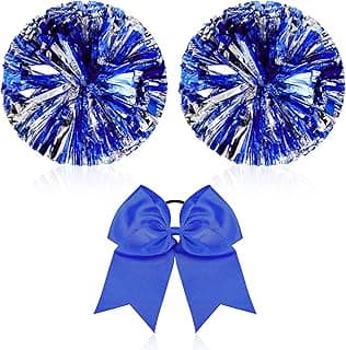 Hanaive 3 Pcs Cheerleading Pom Poms and Large Cheerleader Hair Bow Metallic Cheer Pom Poms for Teen Dance image