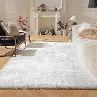 Ashler faux fur rug, Fluffy Shaggy Area Rug Ultra Soft 3 x 5 Feet Rectangle Fur Rug White Fuzzy Rug Machine Washable Shag Rug, Nursery Decor Throw Rugs for Bedroom, kids room, Living Room image