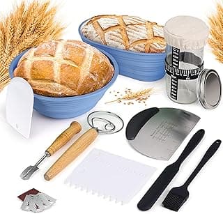 Banneton Bread Proofing Basket, Sourdough Baking Supplies, Sourdough Starter Kit Beginners, Bread Lame, Danish Dough Whisk, Bread Basket, Sourdough Banneton Basket (Dusk Blue) image