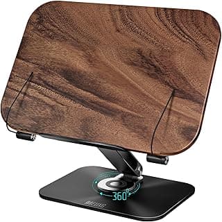 Book Stand for Reading, Book Holder, Foldable Cookbook Stand,Height Adjustable Recipes Book Holder,360° Rotating Base Laptop Stand,for Textbooks,Tablet,Music Scores,Made from Walnut Wood,Gift image